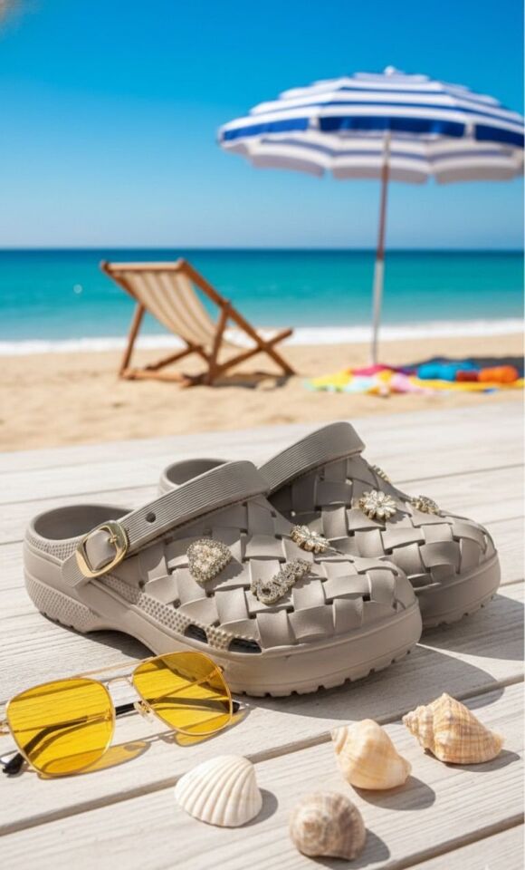 Calx Kadın Deniz Plaj Havuz Üstü Kapalı Kaydırmaz Sandalet Crocs Terlik VİZON - 36