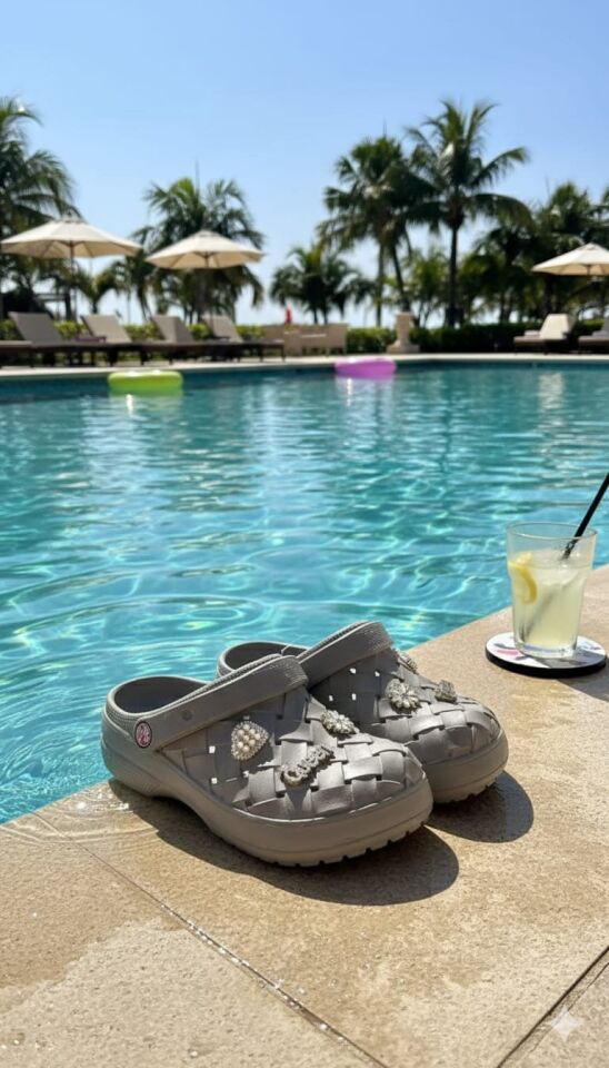 Calx Kadın Deniz Plaj Havuz Üstü Kapalı Kaydırmaz Sandalet Crocs Terlik VİZON - 36
