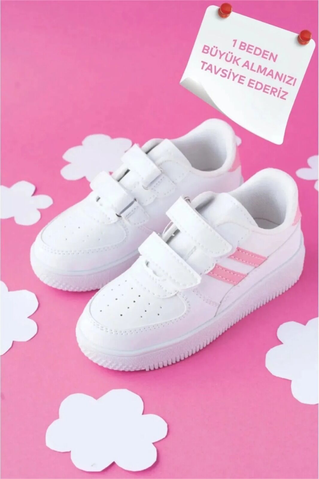 Kids Unisex Bebek Çocuk Spor Ayakkabı Sneakers Okul Ayakkabısı BEYAZ - PUDRA - 26
