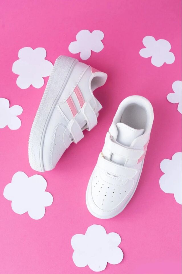 Kids Unisex Bebek Çocuk Spor Ayakkabı Sneakers Okul Ayakkabısı BEYAZ - PUDRA - 26