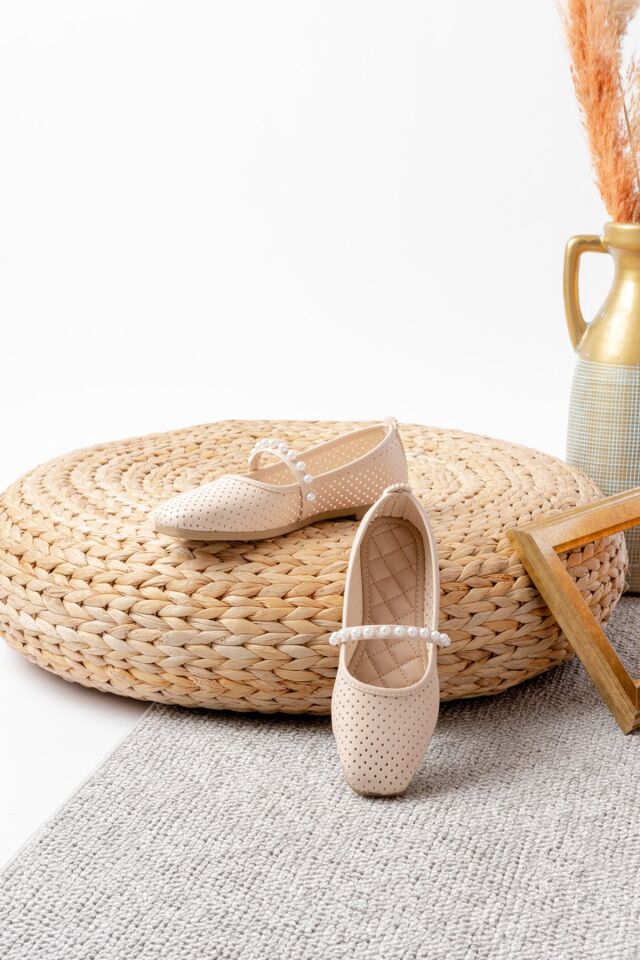 Kadın Siyah Cilt İncili Babet Ev ve Dış Mekan Ayakkabısı