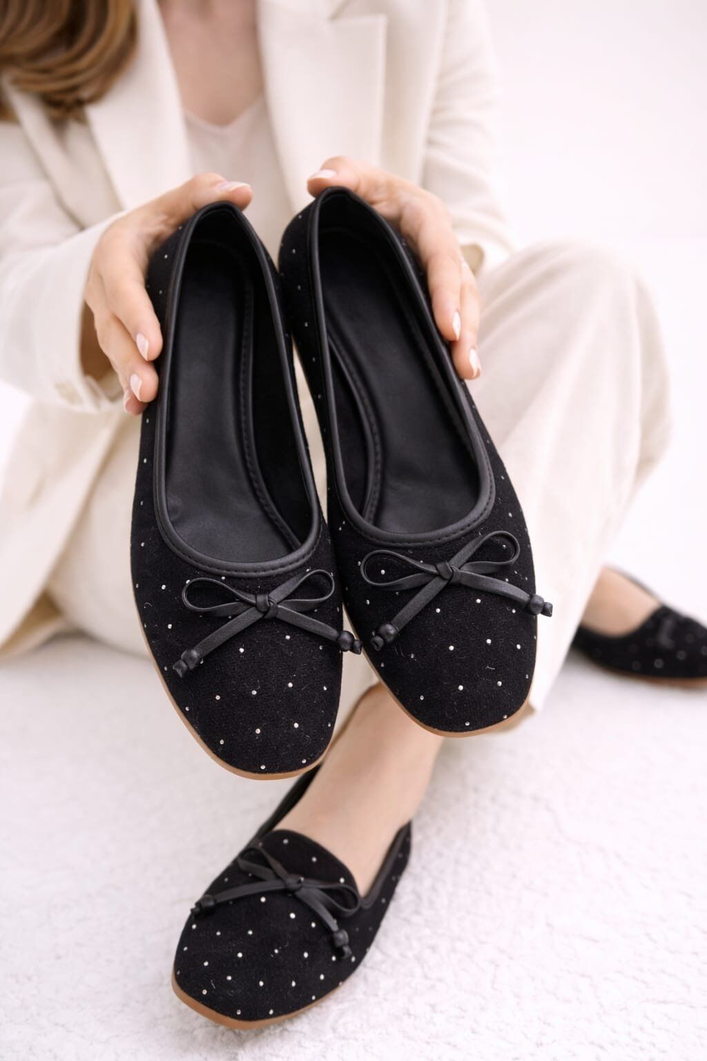 Kadın Taşlı Püsküllü Taş Detaylı Babet Günlük Ayakkabı FİYONKLU SİYAH - 40