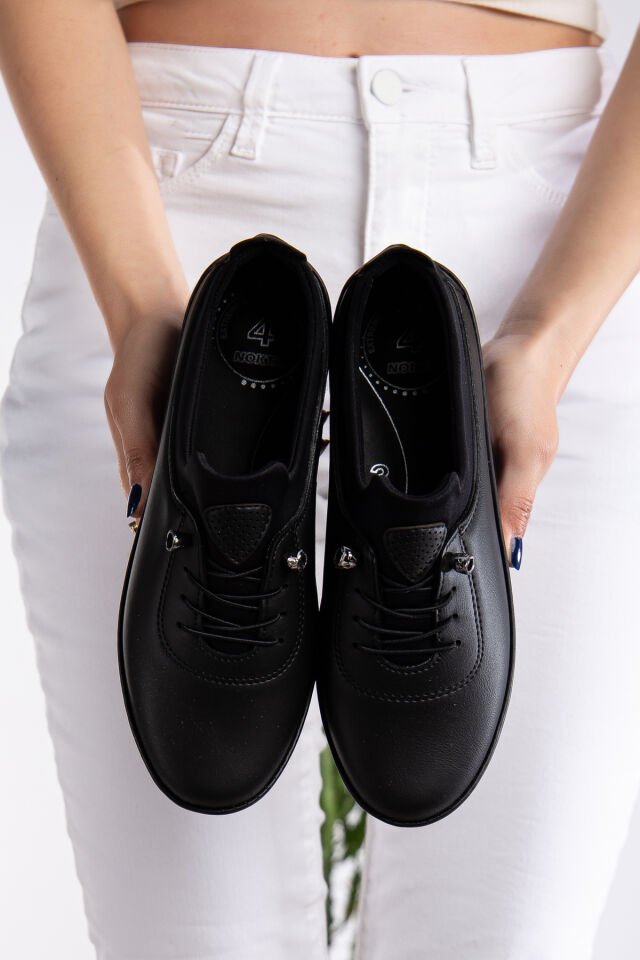 Kadın Ciltli Lastikli Detaylı Anne Ayakkabısı Günlük Ayakkabı Babet