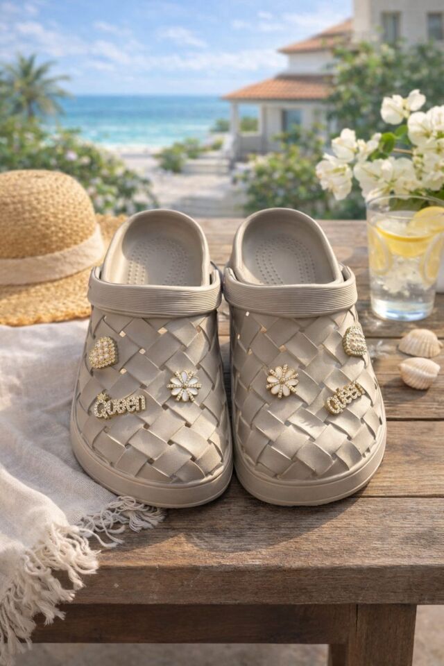 Calx Kadın Deniz Plaj Havuz Üstü Kapalı Kaydırmaz Sandalet Crocs Terlik VİZON - 40