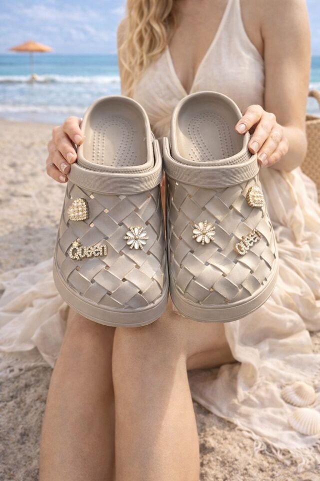 Calx Kadın Deniz Plaj Havuz Üstü Kapalı Kaydırmaz Sandalet Crocs Terlik VİZON - 40