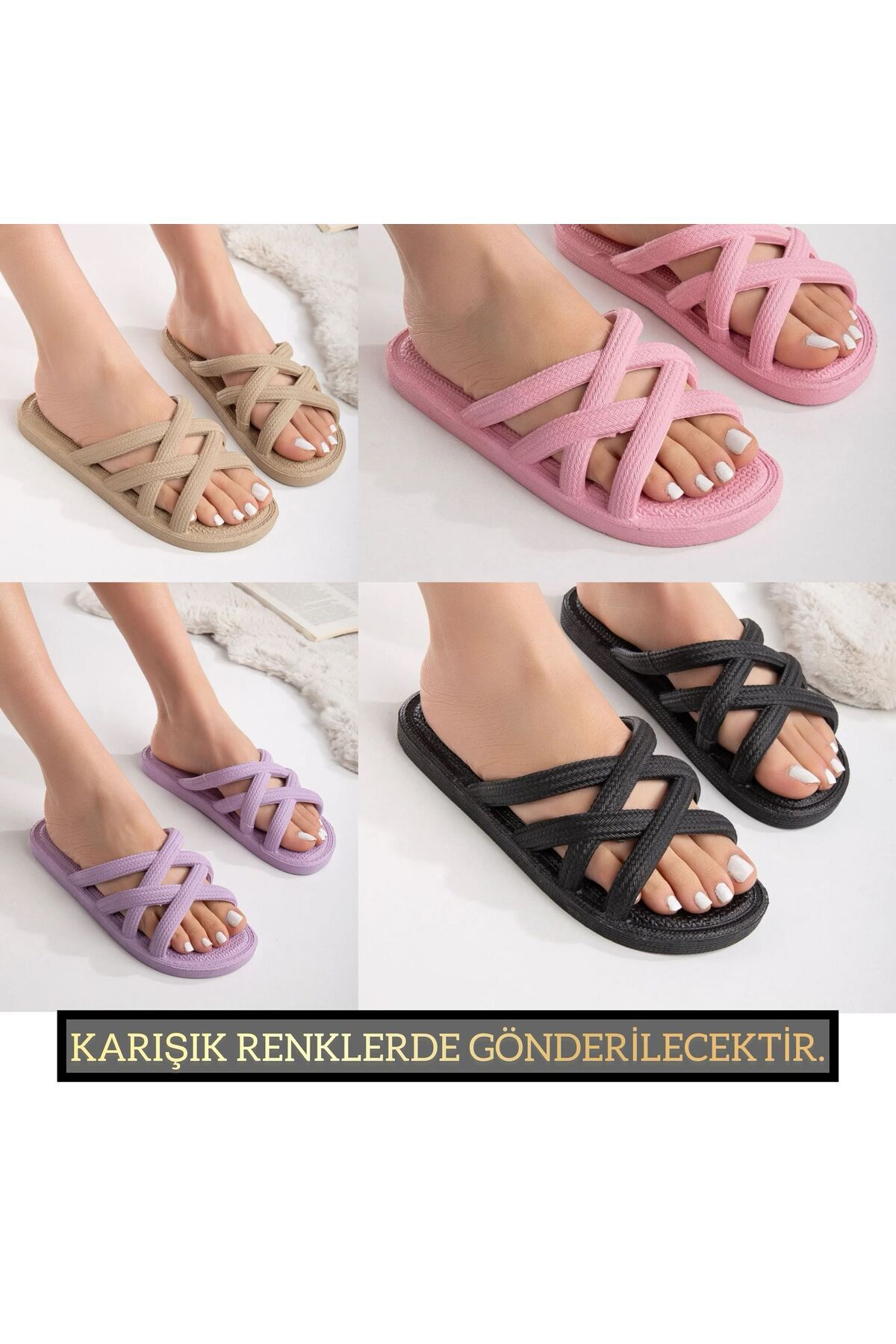 3'lü Kadın Kaymaz Sokak Plaj Banyo Yazlık Gündelik Terlik ÜÇLÜ AHTAPOT - 40