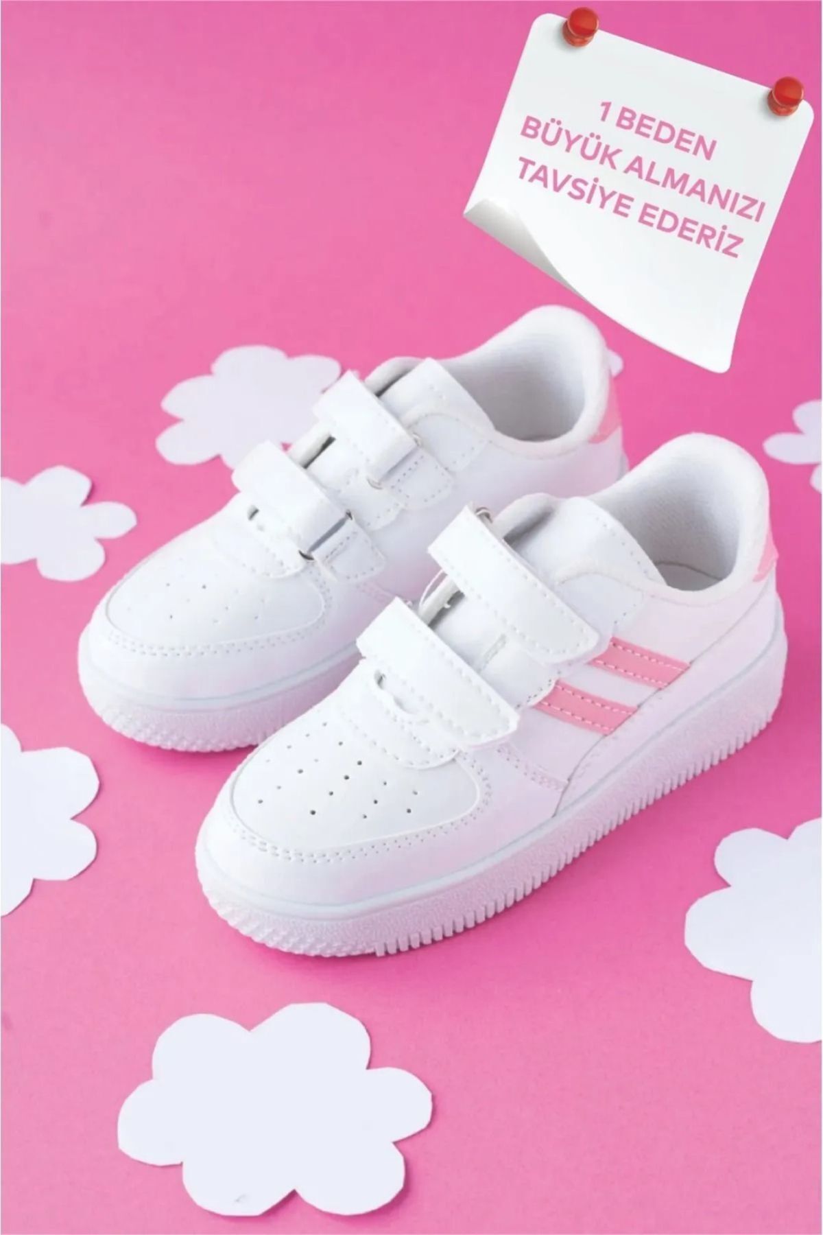 Kids Unisex Bebek Çocuk Spor Ayakkabı Sneakers Okul Ayakkabısı BEYAZ - PUDRA - 24
