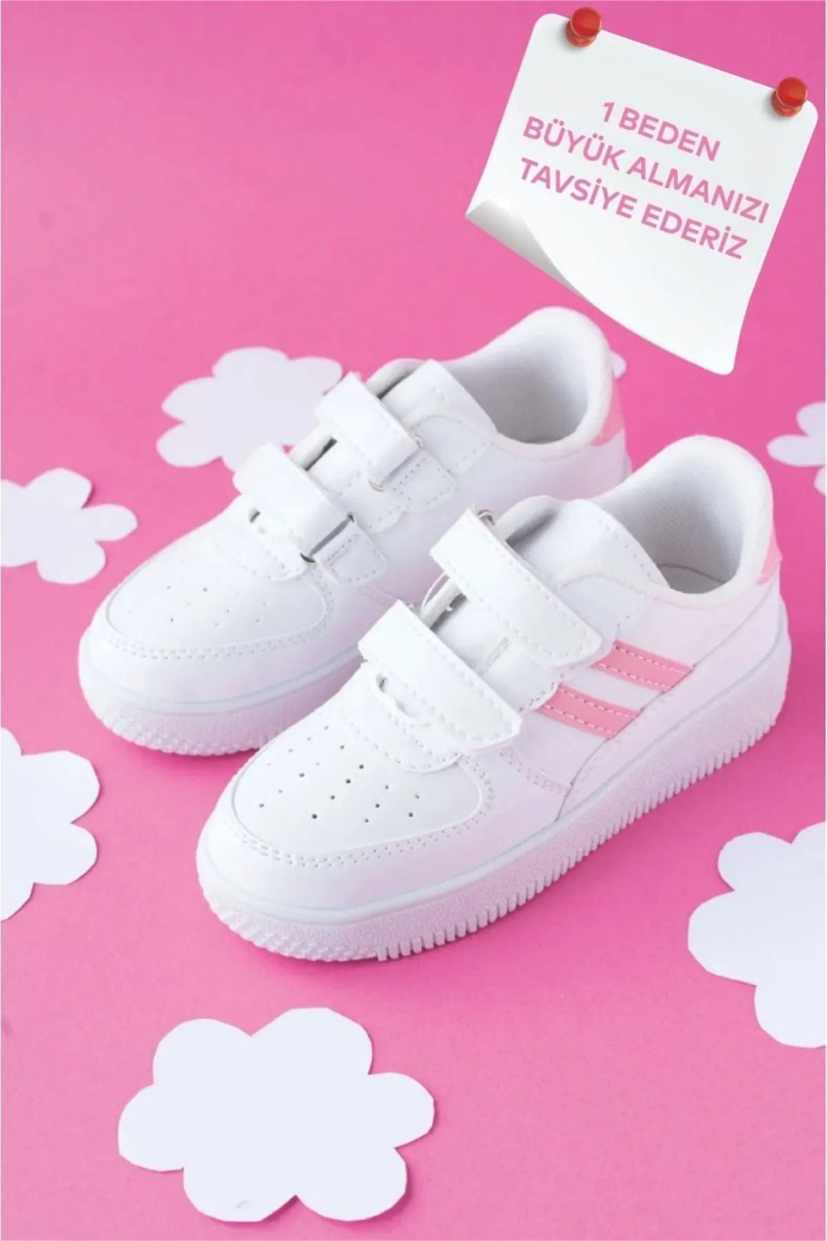 Kids Unisex Bebek Çocuk Spor Ayakkabı Sneakers Okul Ayakkabısı BEYAZ - PUDRA - 24