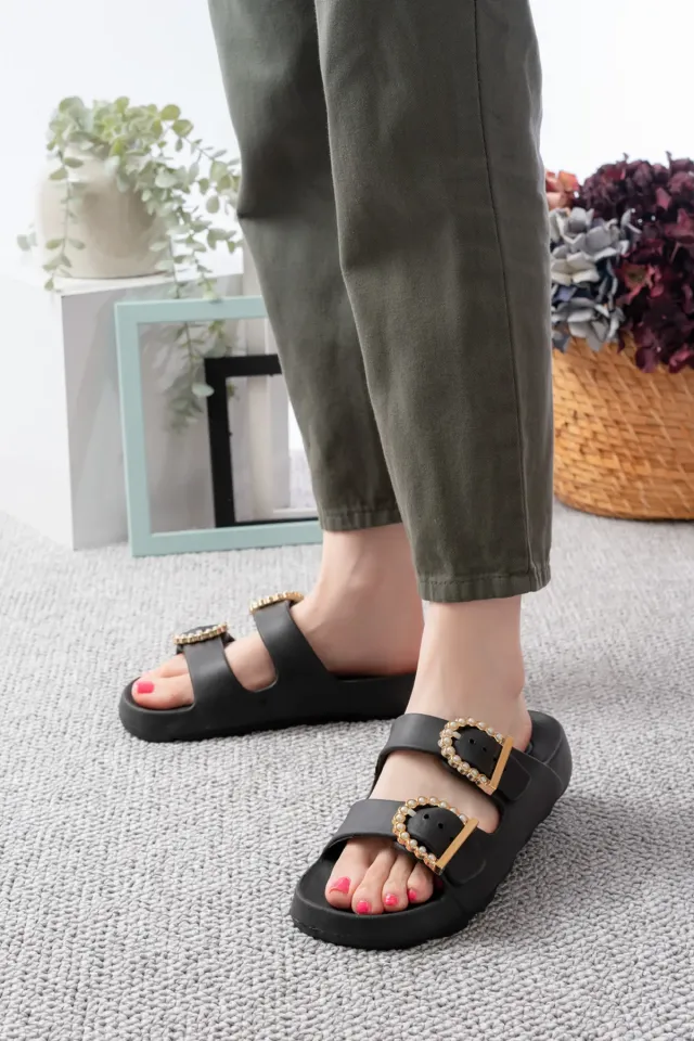 Kadın Dolgu Topuk Terlik Ortopedik Günlük Terlik Şık Rahat Terlik 40 - ROOSTER SİYAH