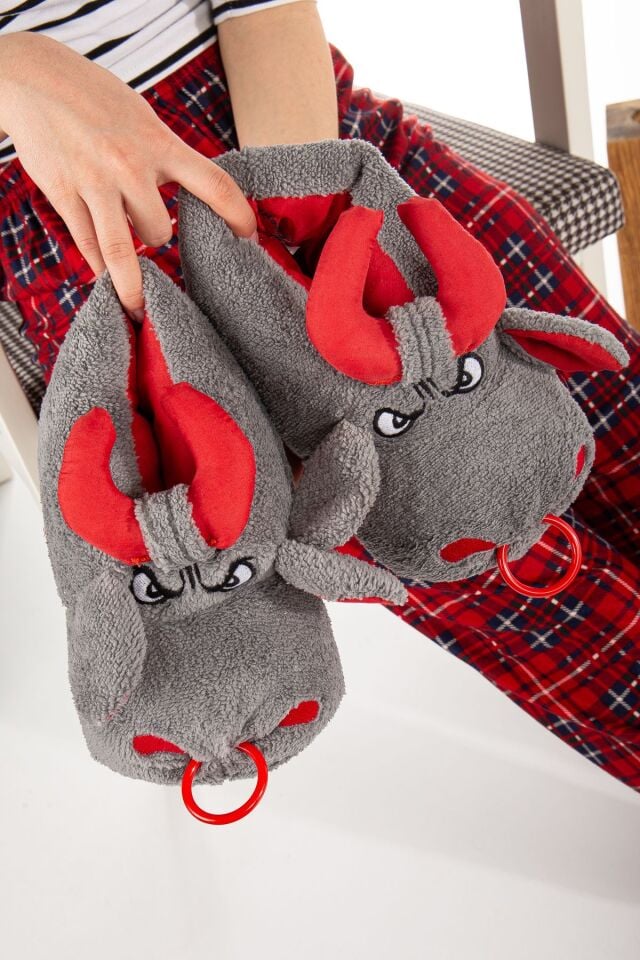 Unisex Hayvanlı Panduf Ev Ayakkabısı Ses Yapmaz Taban AÇIK GRİ - 37-38