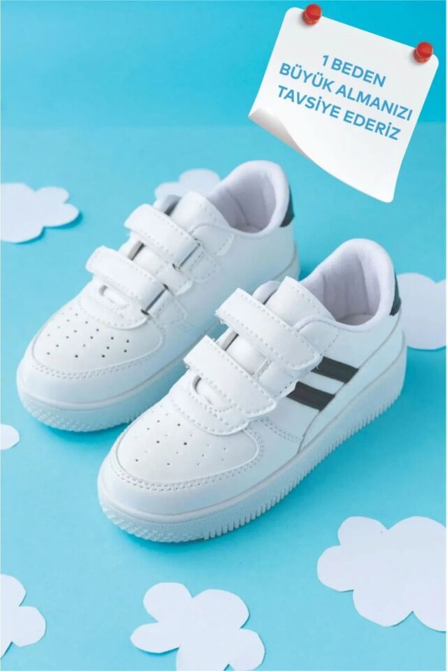 Kids Unisex Bebek Çocuk Spor Ayakkabı Sneakers Okul Ayakkabısı BEYAZ-SİYAH - 27