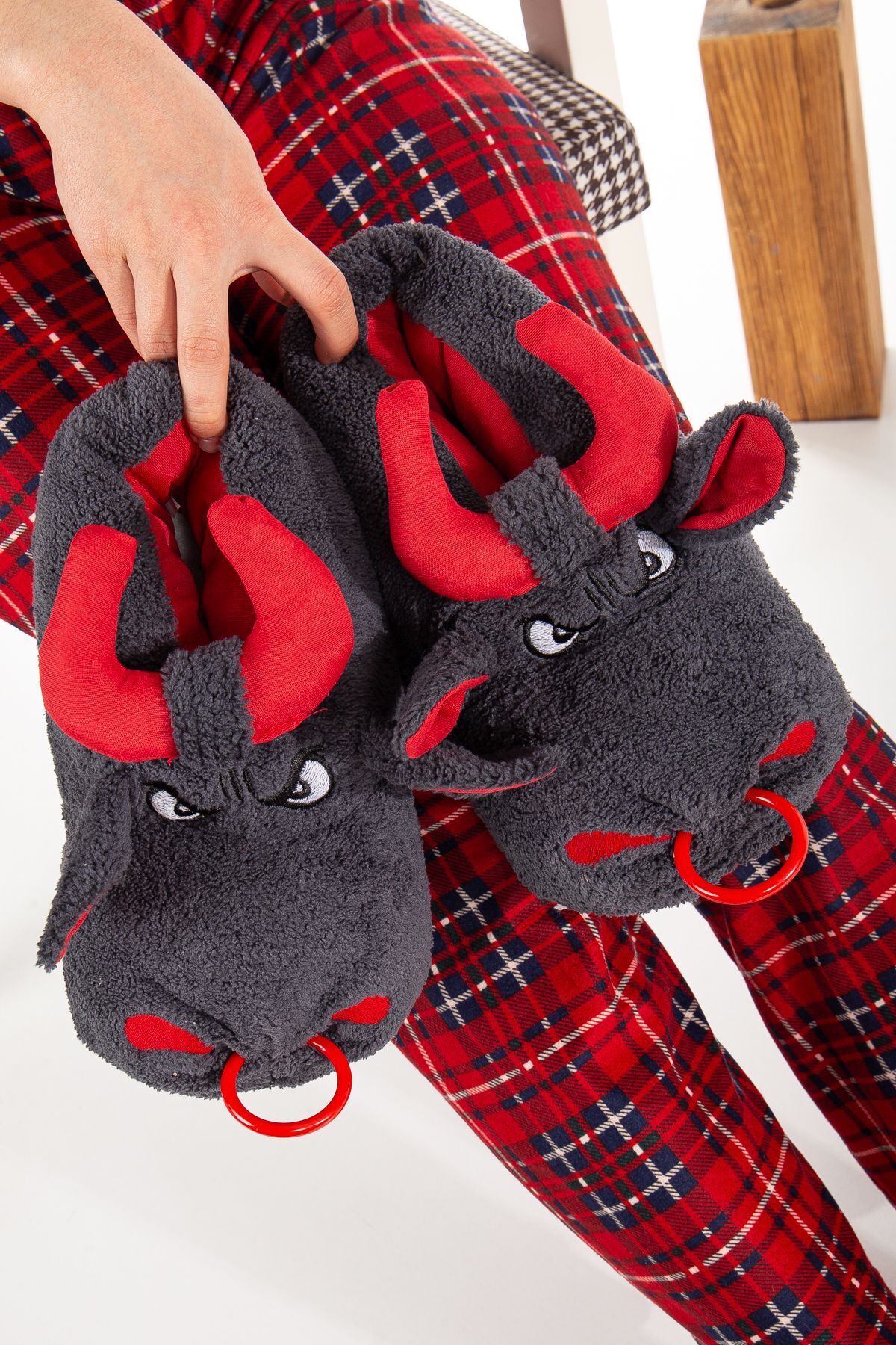 Unisex Hayvanlı Panduf Ev Ayakkabısı Ses Yapmaz Taban KOYU GRİ - 44-45