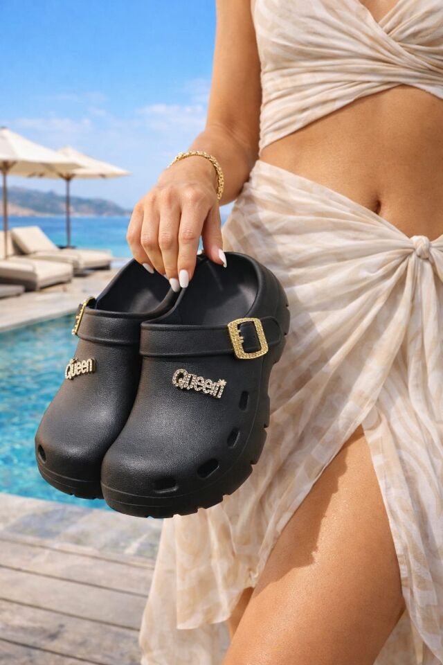 Calx Deniz Plaj Havuz Üstü Kapalı Kaydırmaz Sandalet Terlik SİYAH - 38