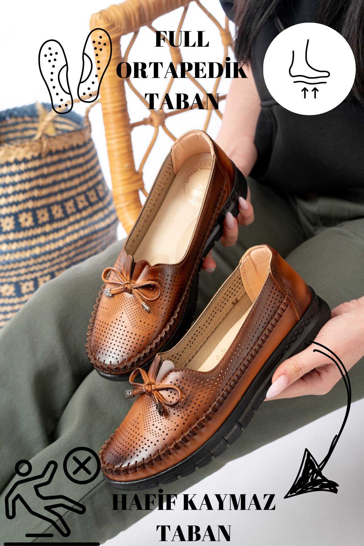 Kadın Kurdeleli Anne Ortopedik Terletmez Kaymaz Ayakkabı Babet