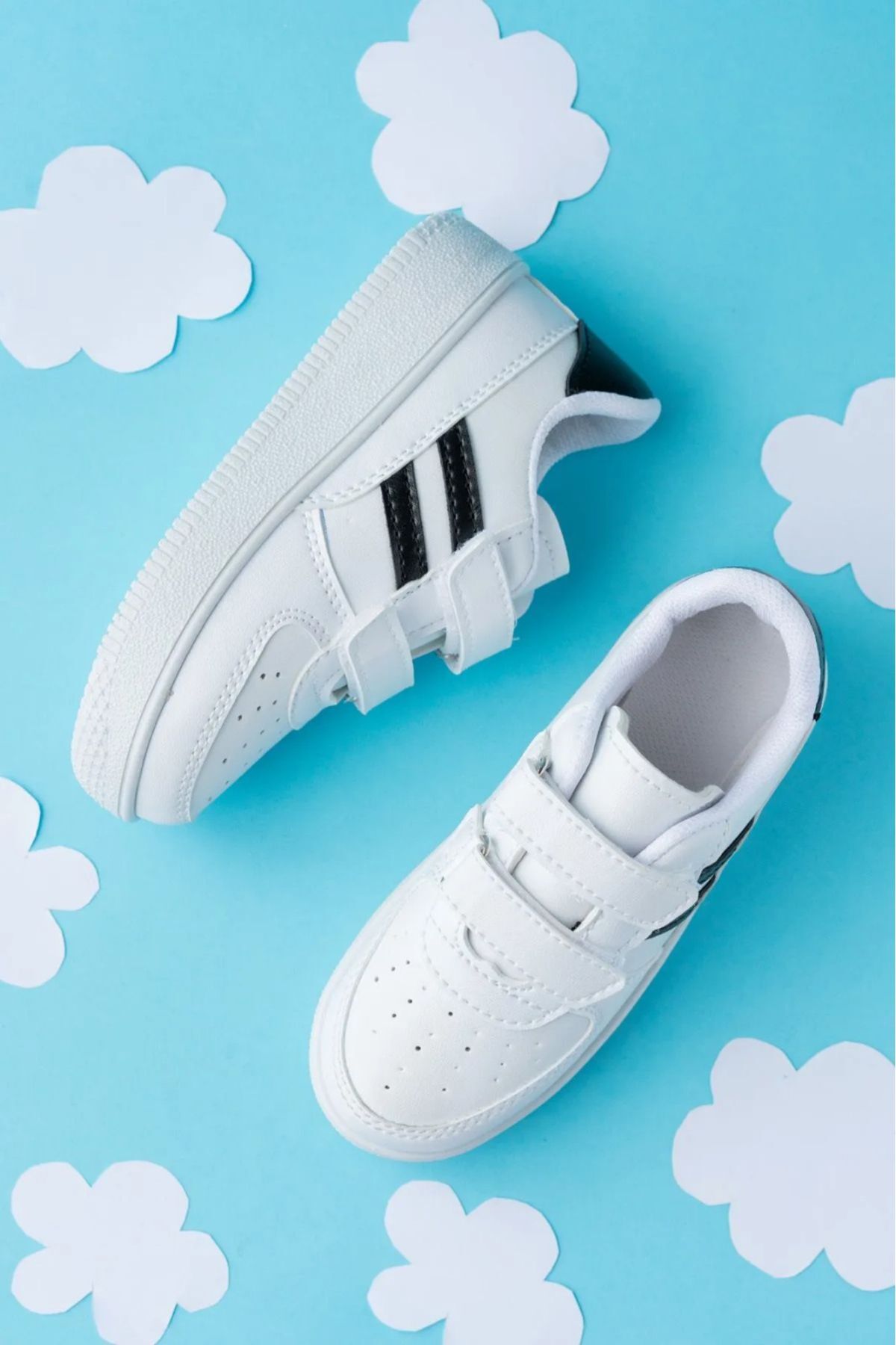Kids Unisex Bebek Çocuk Spor Ayakkabı Sneakers Okul Ayakkabısı BEYAZ-SİYAH - 26