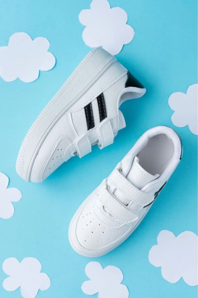 Kids Unisex Bebek Çocuk Spor Ayakkabı Sneakers Okul Ayakkabısı BEYAZ-SİYAH - 26