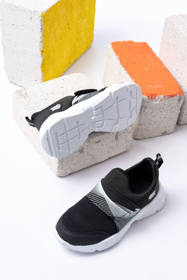 Unisex Çocuk Bağcıksız Rahat Esnek Günlük Sneaker Spor Ayakkabı SİYAH - 33