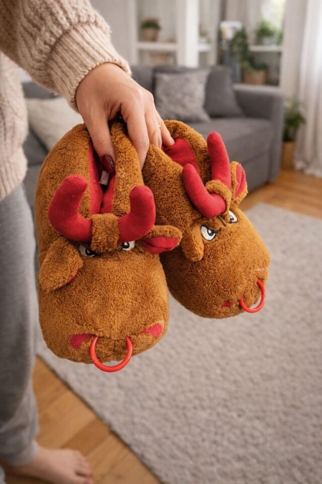 Unisex Hayvanlı Panduf Ev Ayakkabısı Ses Yapmaz Taban TABA - 39-40