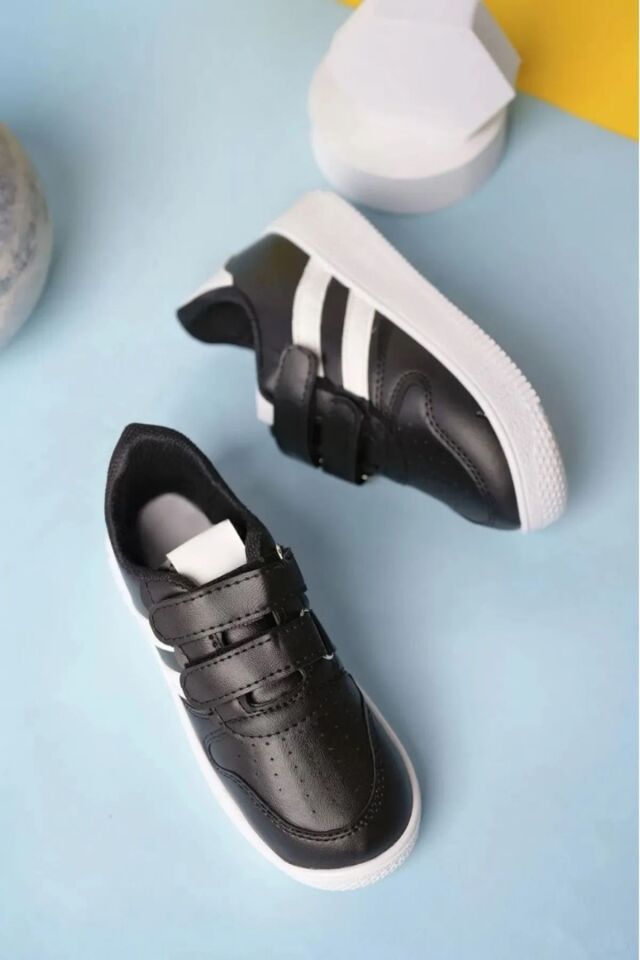Kids Unisex Bebek Çocuk Spor Ayakkabı Sneakers Okul Ayakkabısı SİYAH-BEYAZ - 21