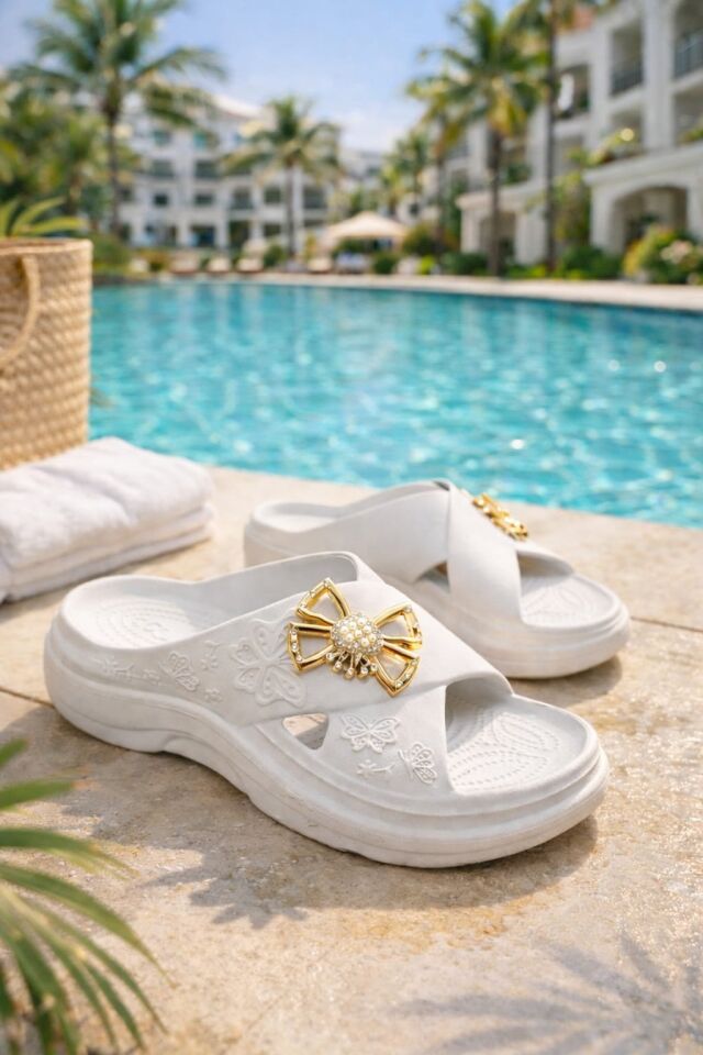 Calx Yüksek Topuluklu Kelebek Detaylı Kadın Terlik BEYAZ - 40