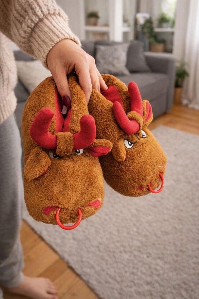 Unisex Hayvanlı Panduf Ev Ayakkabısı Ses Yapmaz Taban TABA - 37-38