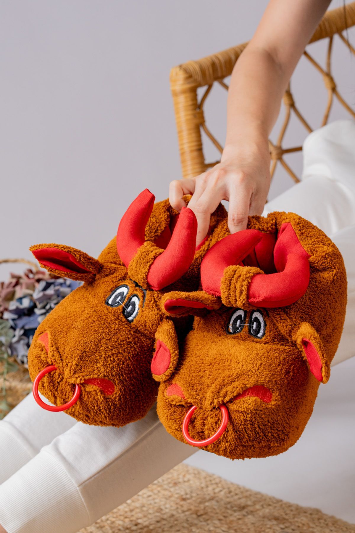 Unisex Hayvanlı Panduf Ev Ayakkabısı Ses Yapmaz Taban TABA - 35-36