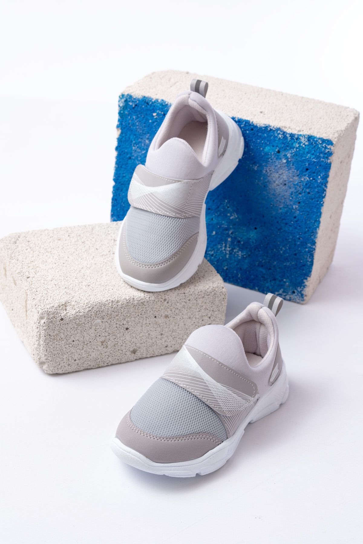 Unisex Çocuk Bağcıksız Rahat Esnek Günlük Sneaker Spor Ayakkabı GRİ - 33