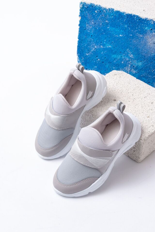 Unisex Çocuk Bağcıksız Rahat Esnek Günlük Sneaker Spor Ayakkabı GRİ - 33