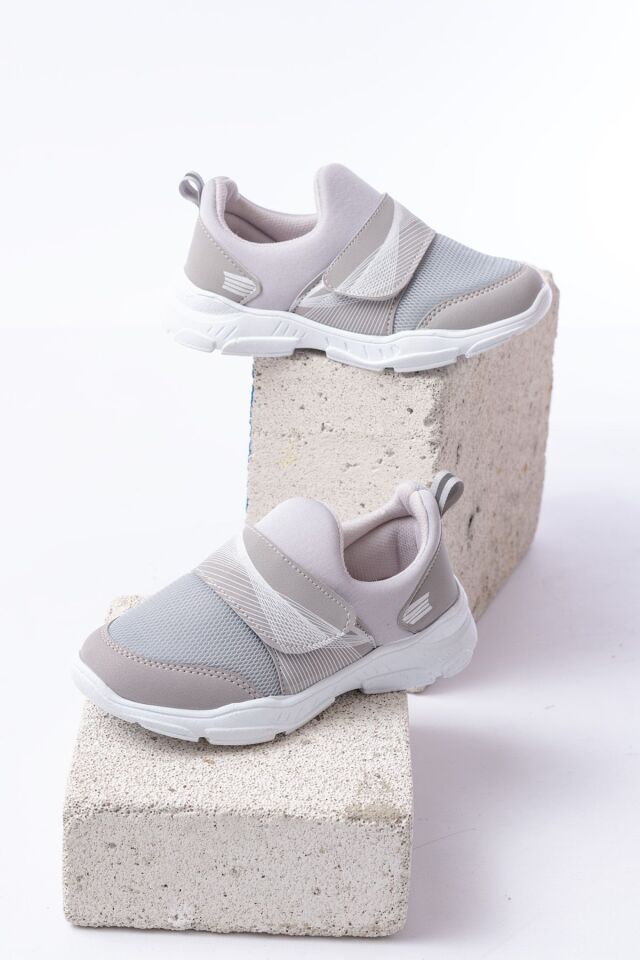 Unisex Çocuk Bağcıksız Rahat Esnek Günlük Sneaker Spor Ayakkabı GRİ - 33