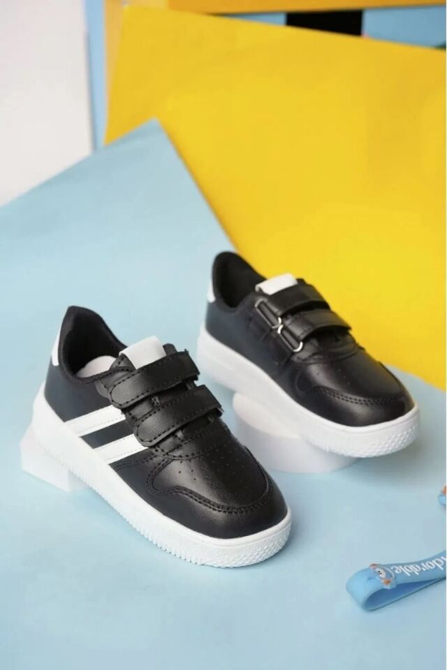 Kids Unisex Bebek Çocuk Spor Ayakkabı Sneakers Okul Ayakkabısı SİYAH-BEYAZ - 23