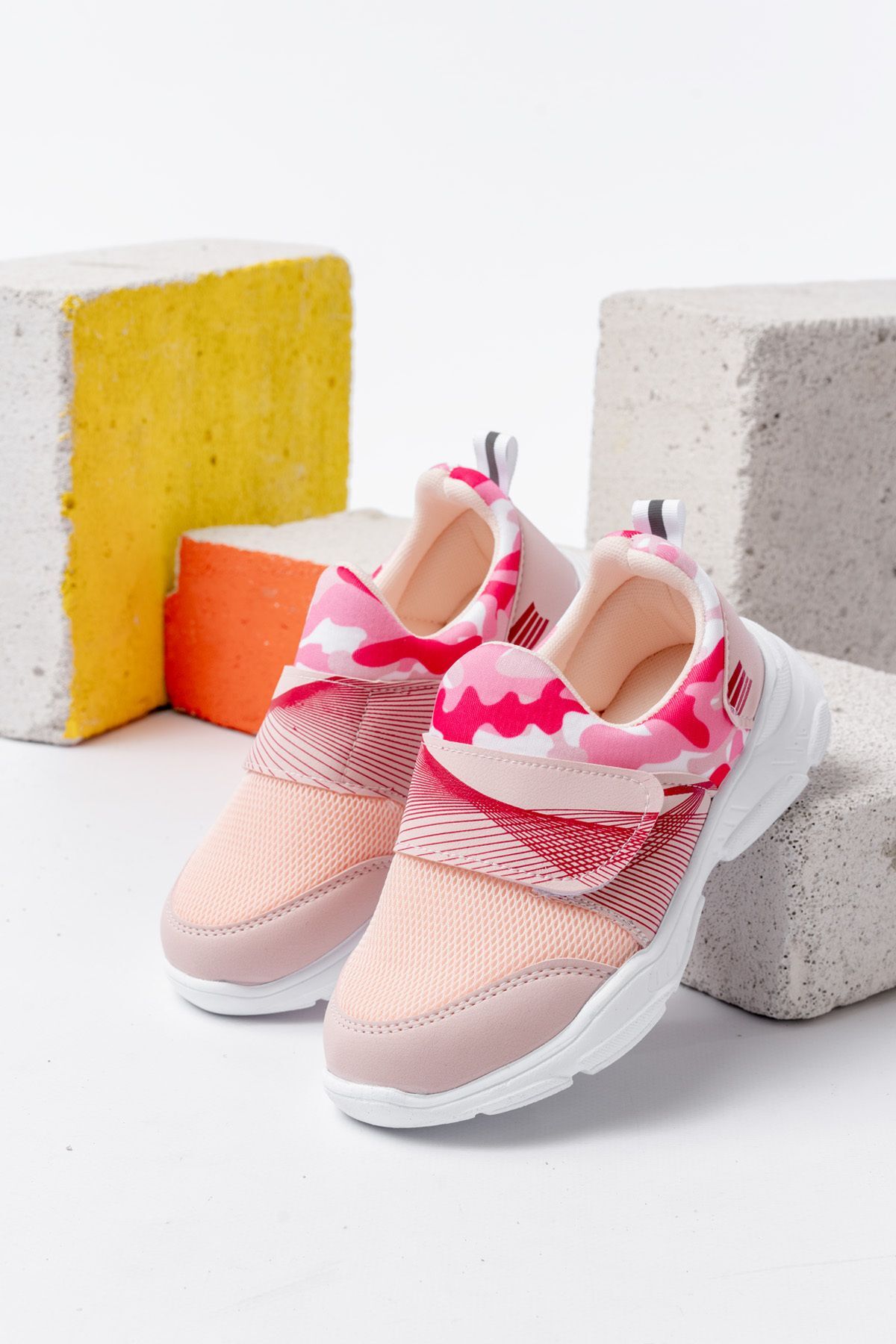 Unisex Çocuk Bağcıksız Rahat Esnek Günlük Sneaker Spor Ayakkabı KAMUFLAJ PUDRA - 32