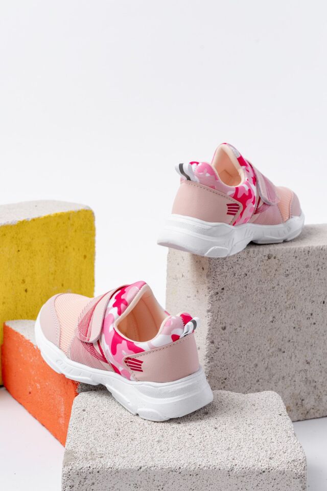 Unisex Çocuk Bağcıksız Rahat Esnek Günlük Sneaker Spor Ayakkabı KAMUFLAJ PUDRA - 32