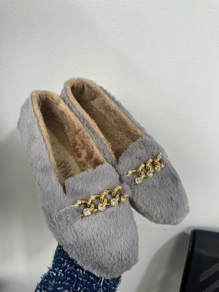 Yumuşak Peluş Kadın Taşlı Ev Babeti Hafif Taban Panduf Ev Pandufu