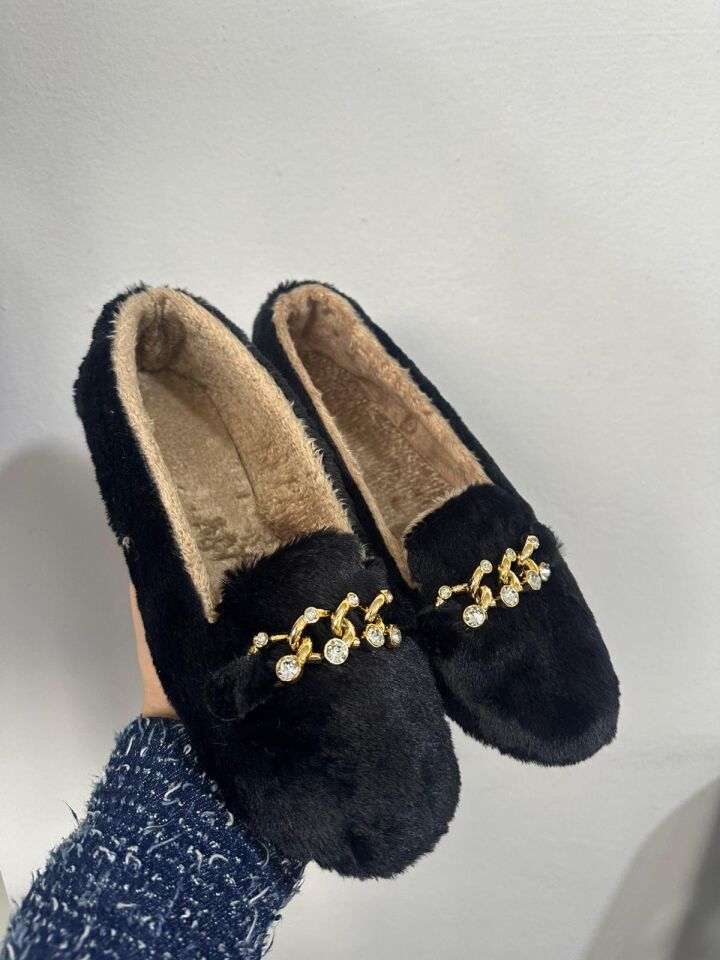 Yumuşak Peluş Kadın Taşlı Ev Babeti Hafif Taban Panduf Ev Pandufu