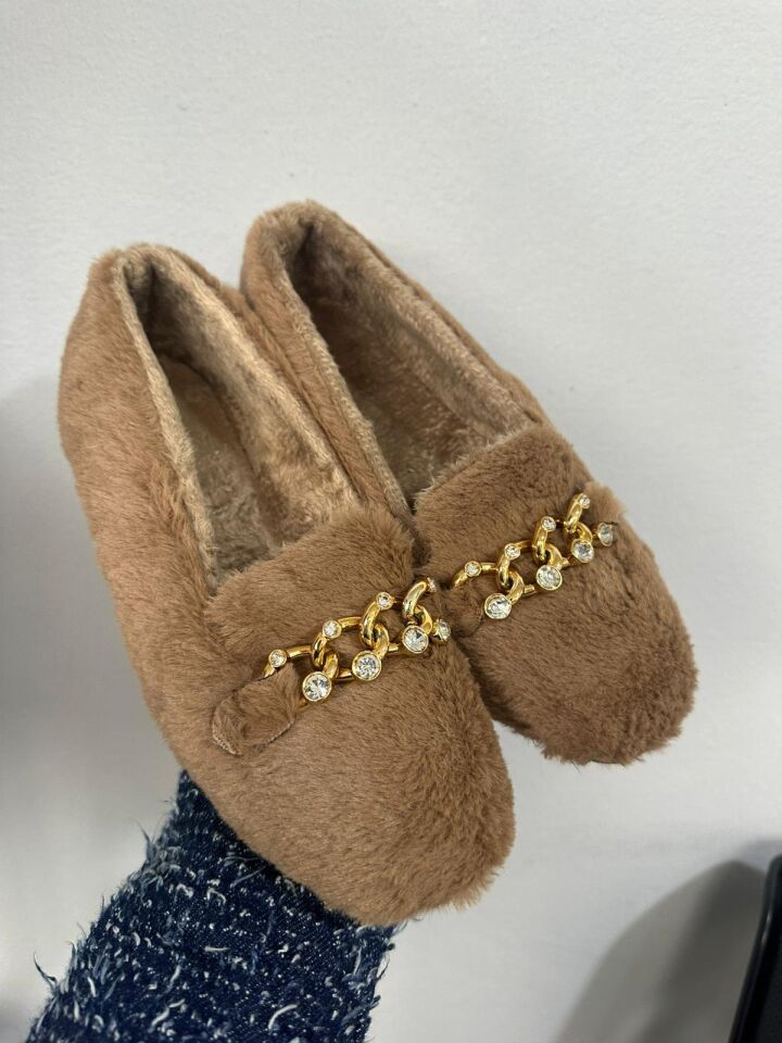 Yumuşak Peluş Kadın Taşlı Ev Babeti Hafif Taban Panduf Ev Pandufu