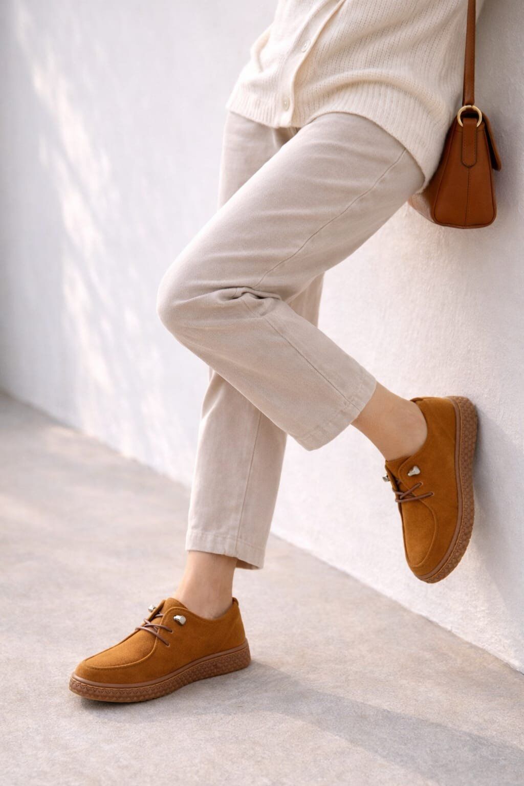 Kadın Süet Bağcıklı Casual Günlük Ayakkabı –Ortopedik & Termo Hafif Rahat Taban