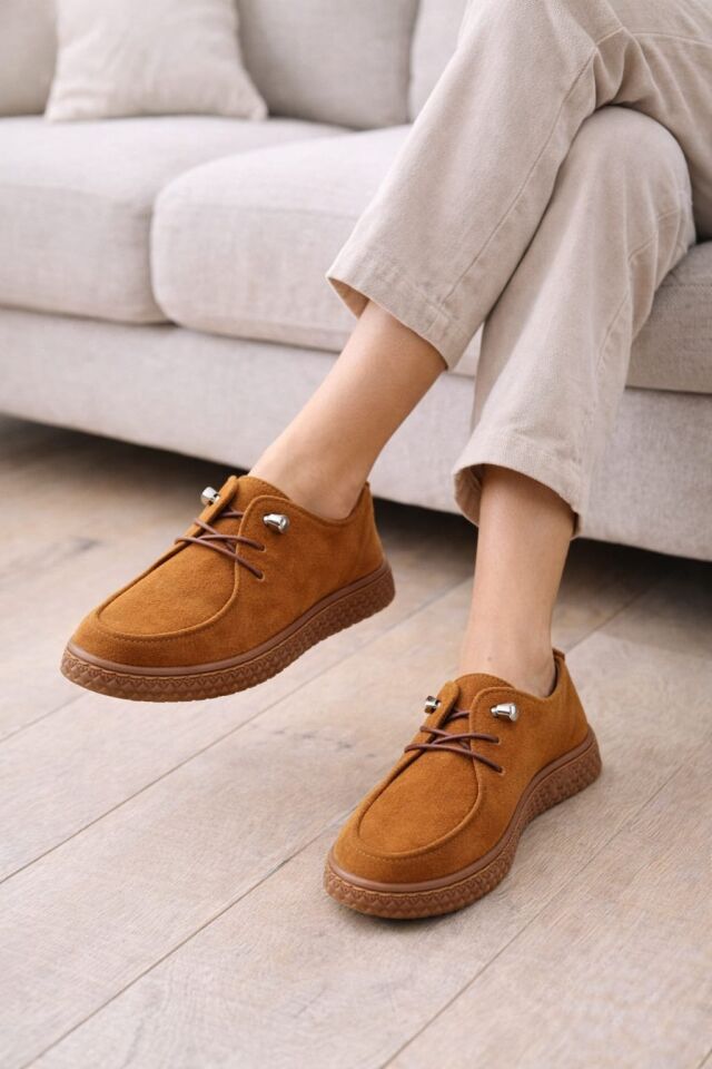 Kadın Süet Bağcıklı Casual Günlük Ayakkabı –Ortopedik & Termo Hafif Rahat Taban