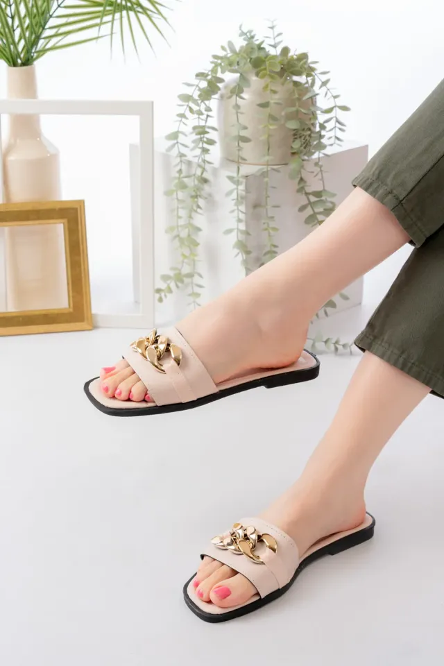 Zincirli Kadın Terlik Dış Mekan Sokak Plaj Ve Terliği 36 - PUDRA