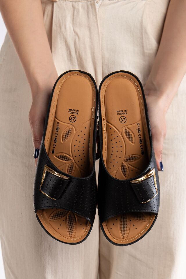 Günlük Ortopedik Terlik Anne Orta Yaş Genç Ev & Dışarı Terliği SİYAH - 41