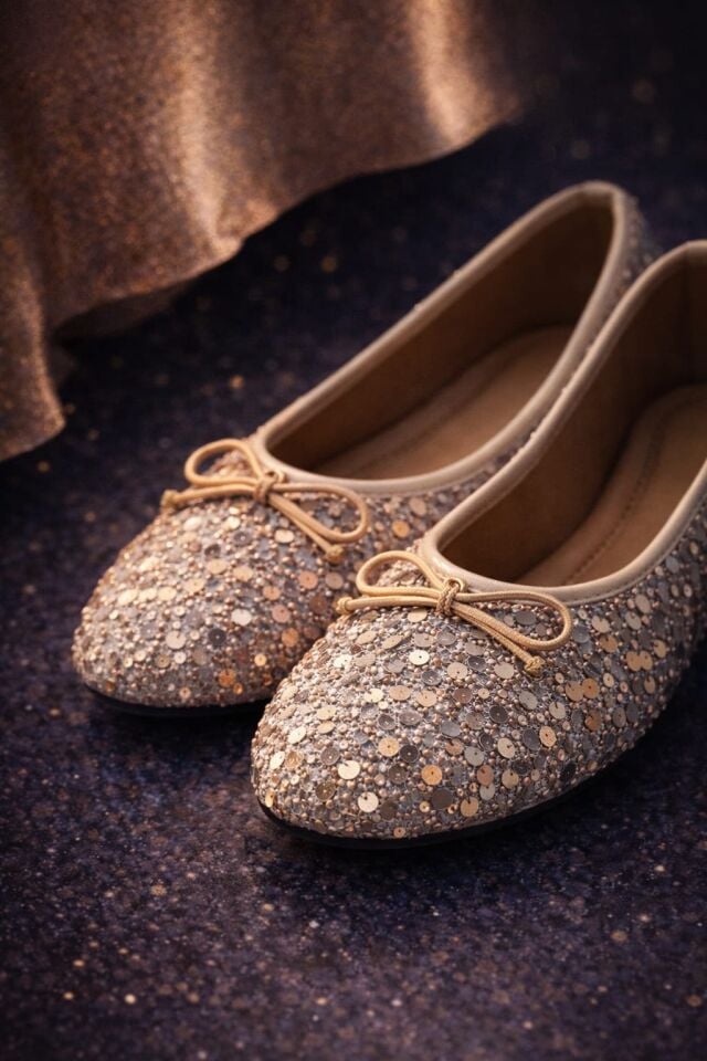 Pullu Simli Payetli Toka Detaylı Kadın Şık Günlük Babet KREM - 40