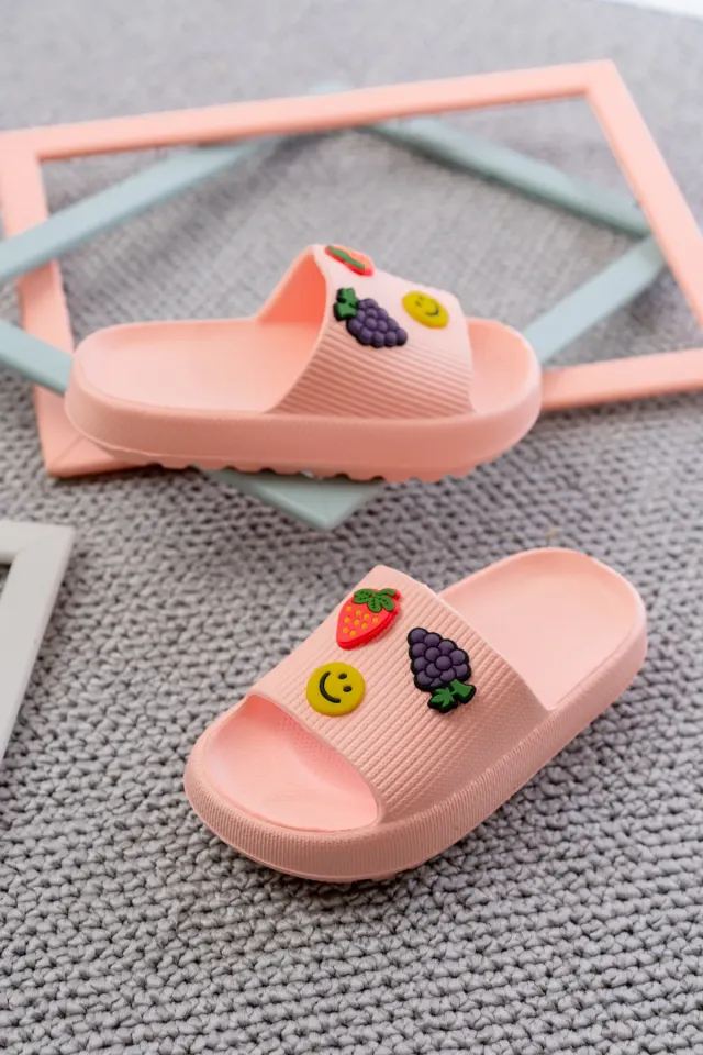Kids Kız Çocuk Soelite Meyveli Platform Yumuşak Yazlık Deniz Havuz Bahçe Dışarı Terlik 32-33 - PUDRA