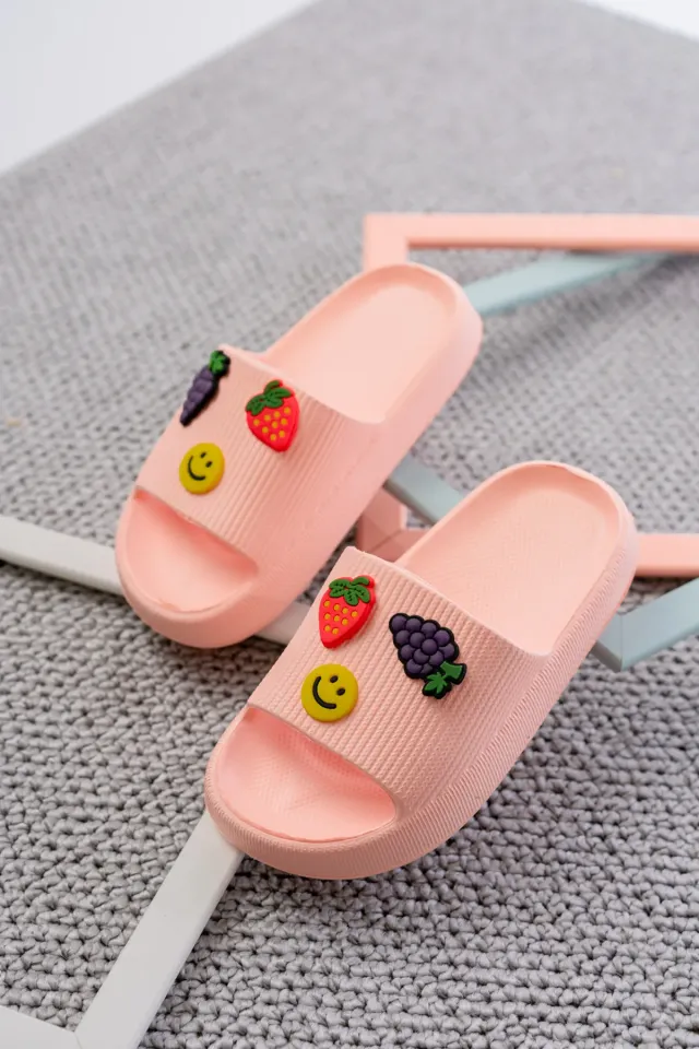 Kids Kız Çocuk Soelite Meyveli Platform Yumuşak Yazlık Deniz Havuz Bahçe Dışarı Terlik 30-31 - PUDRA