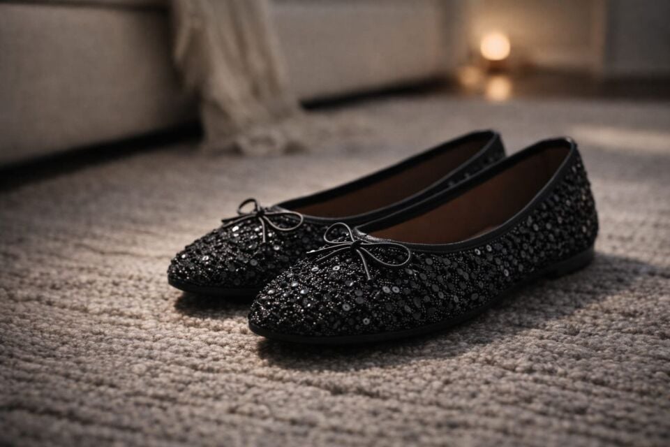 Pullu Simli Payetli Toka Detaylı Kadın Şık Günlük Babet SİYAH - 38