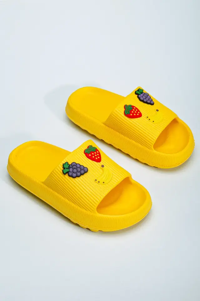 Kids Kız Çocuk Soelite Meyveli Platform Yumuşak Yazlık Deniz Havuz Bahçe Dışarı Terlik 26-27 - SARI