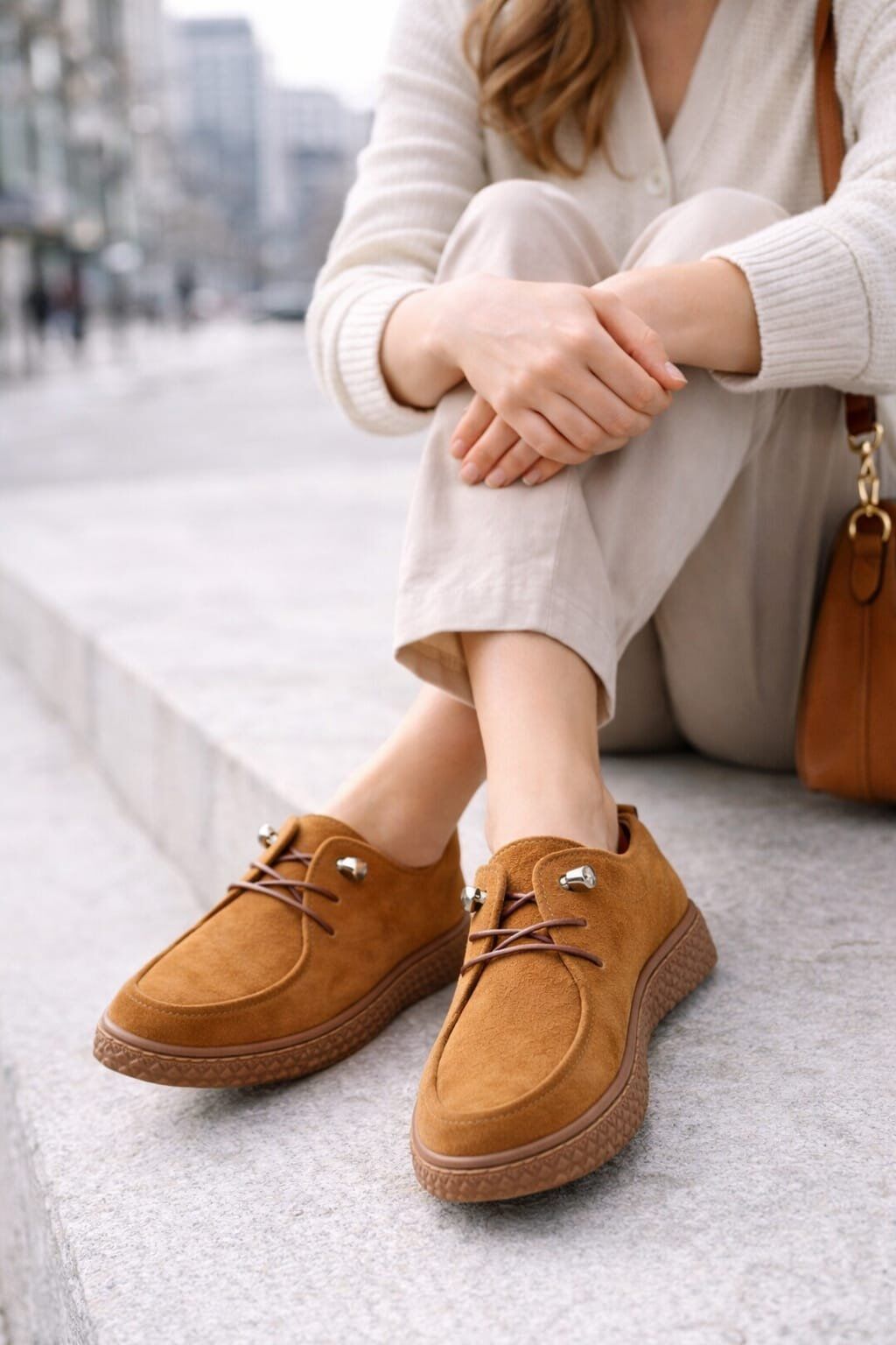 Kadın Süet Bağcıklı Casual Günlük Ayakkabı –Ortopedik & Termo Hafif Rahat Taban TABA - 37