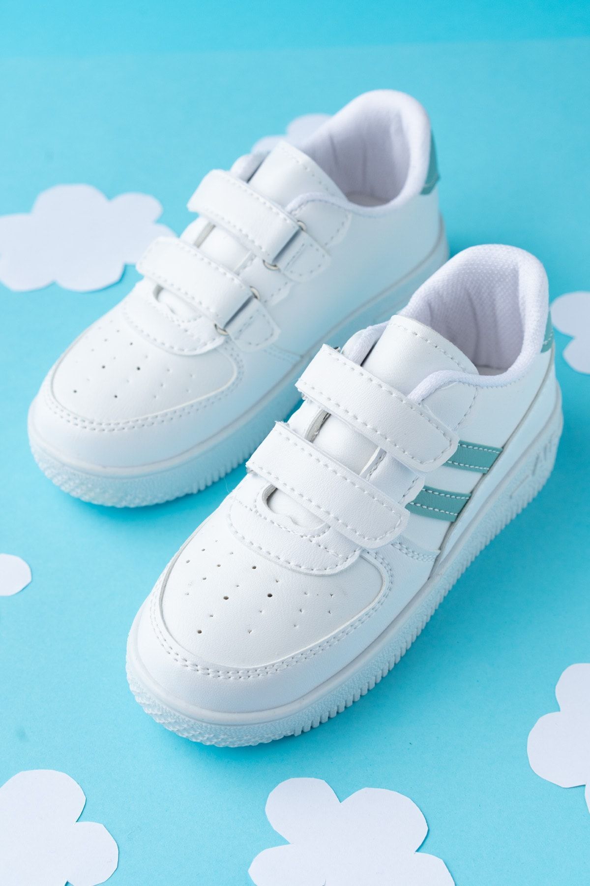 Kids Unisex Bebek Çocuk Spor Ayakkabı Sneakers Okul Ayakkabısı BEYAZ - YEŞİL - 25