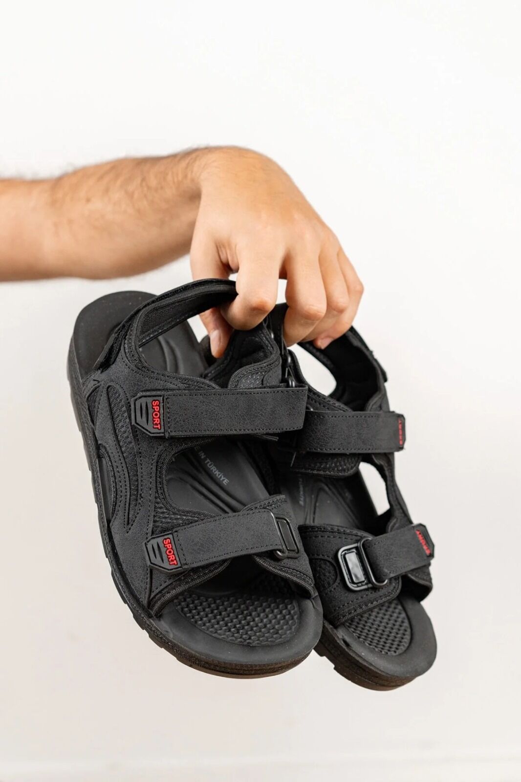 Ortopedik Anatomik Cırtlı Erkek Sandalet SİYAH - 46