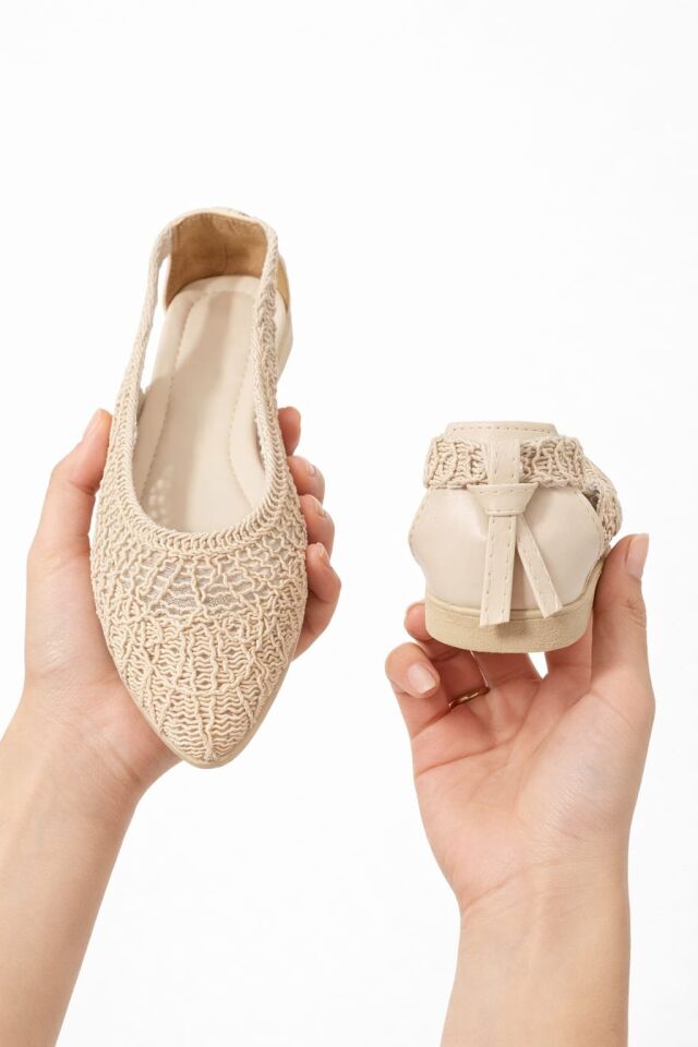 Kadın Hasırlı Yanı Açık Arkası Fiyonk Babet Ev ve Dış Mekan Ayakkabısı