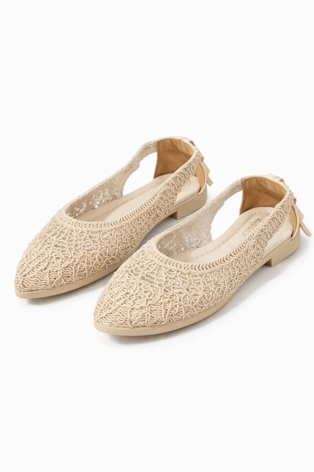 Kadın Hasırlı Yanı Açık Arkası Fiyonk Babet Ev ve Dış Mekan Ayakkabısı