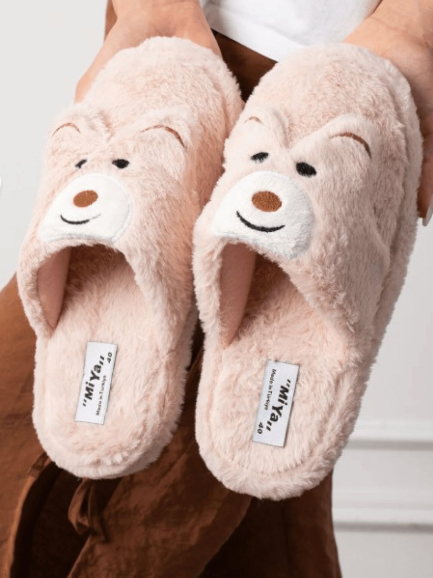 Kadın Panda Figürlü Sessiz Taban Peluş Ev Terliği YENİ PUDRA - 40-41